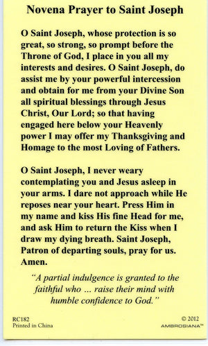 ST. JOSEPH NOVENA - LAMINATED HOLY CARDS- QUANTITY 25 PRAYER CARDS