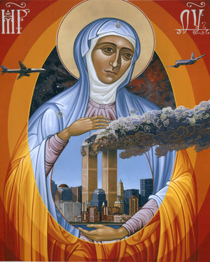 WORLD TRADE CENTER WITH OUR LADY OF SORROWS- CATHOLIC PRINTS PICTURES